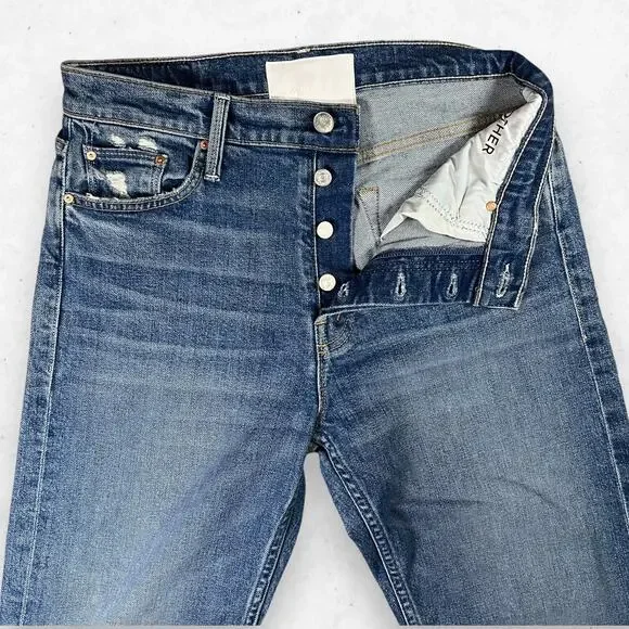 Blue High Rise Distressed Jeans with Slim Fit